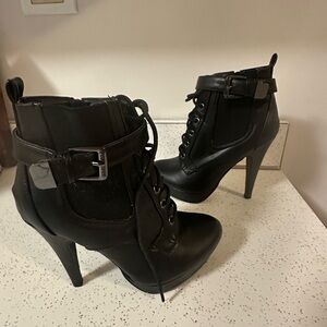 G by Guess Black Heeled Lace-Up Boots